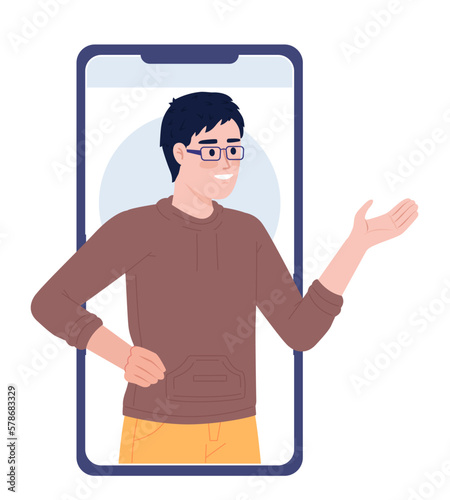 Personal virtual assistant on mobile phone flat concept vector spot illustration. Editable 2D cartoon character on white for web design. Support service creative idea for website, mobile, magazine