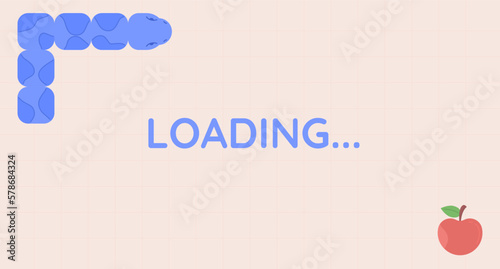 Snake eating apple flat color vector loader illustration. Play game. Loading image. Fully editable 2D simple cartoon scene with colorful background. Download, upload progress. Quicksand font used