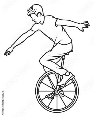 man on unicycle lineart graphic coloring book