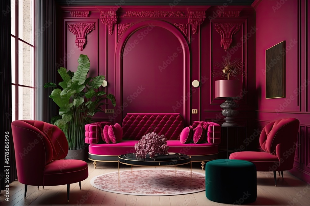 The 2023 color palette for a lavish living room. Yes to the red carmine ...