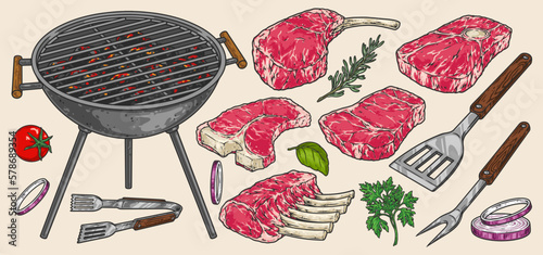 Steak beef stickers set colorful