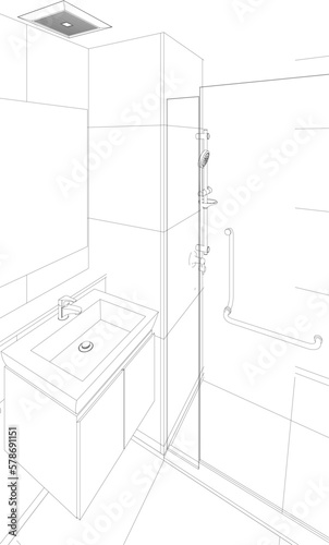 3D illustration of modular bathroom
