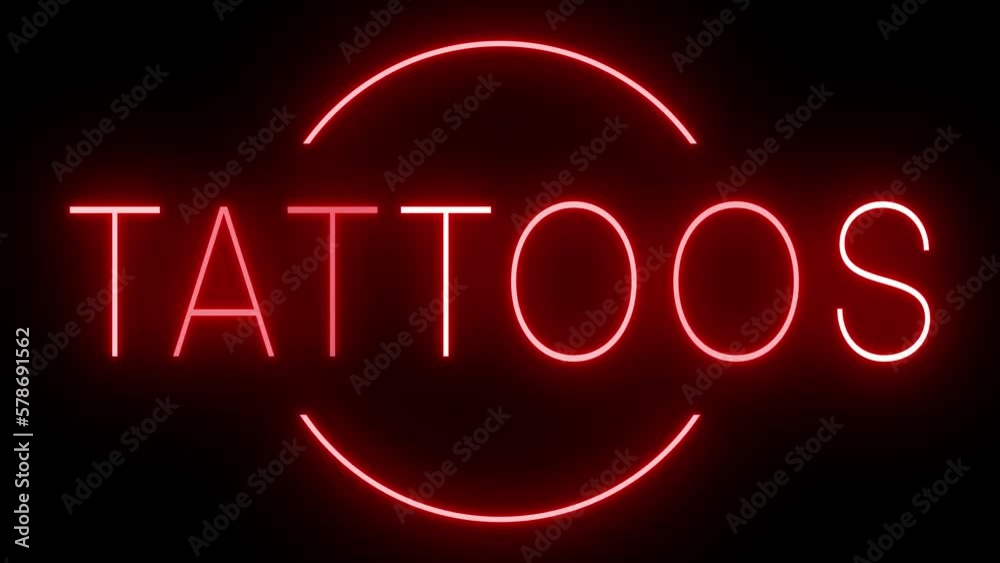 Flickering red retro neon sign glowing against a black background