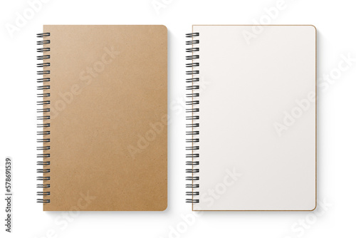 Spiral bound notebook mockup template with Kraft Paper cover isolated on a transparent background, PNG. High resolution. photo