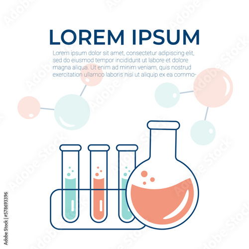 Chemical experience in the laboratory. Scientific experiment, research. Flat vector illustration