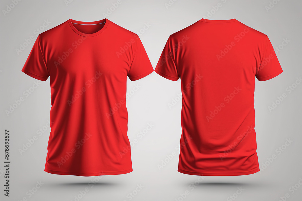 Photo realistic male red t-shirts with copy space, front and back view ...