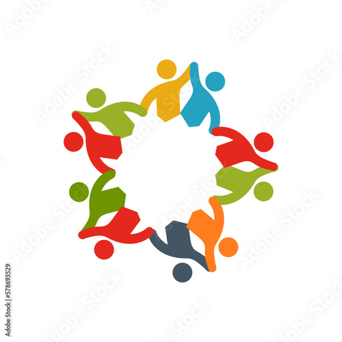 Concept vector graphic- abstract colorful children group icons signs . The illustration represents concepts like worker unions, employee diversity, community friendship sharing, kids playing, etc