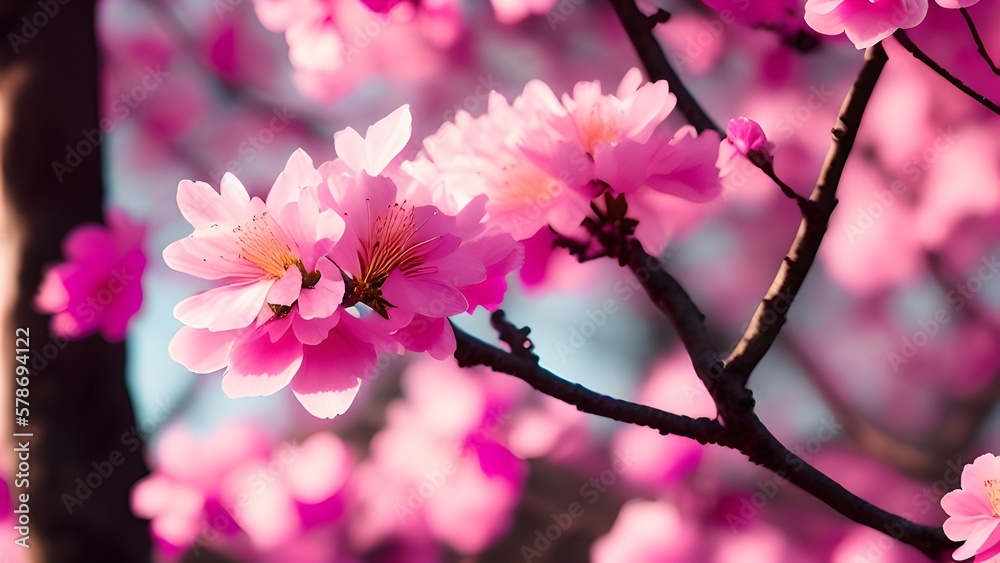 Obraz premium Cherry blossom branch, generative AI