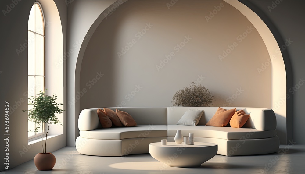 Fototapeta premium Living room interior background, created with Generative AI technology.