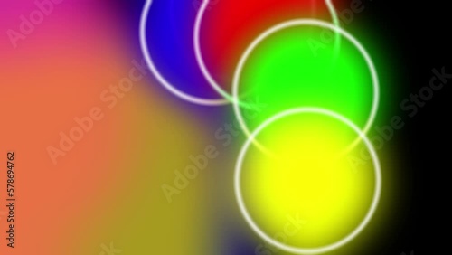 Neon Colorful Circles Animation. Blurred Effeect. Abstract Geometric Background. 4K photo