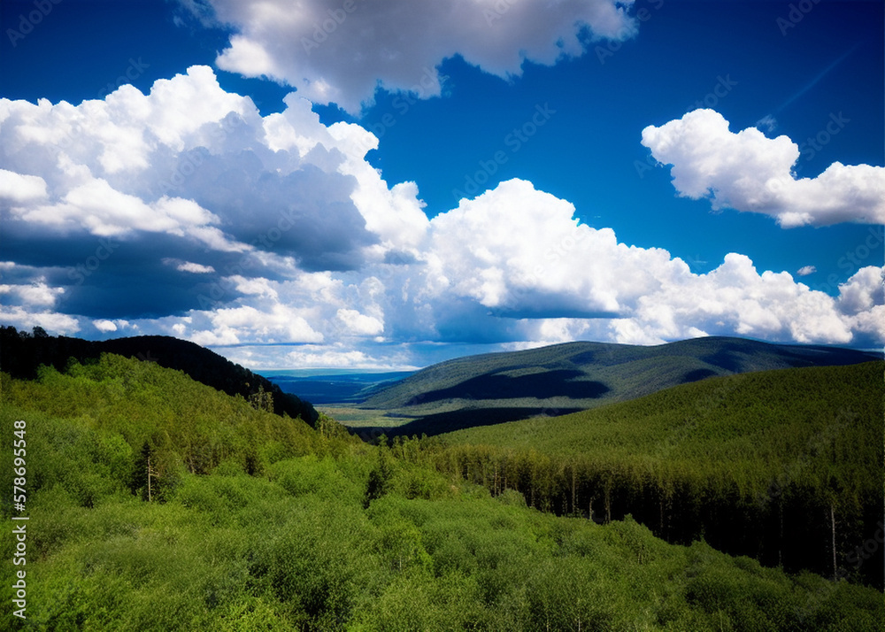 a green field with mountains in the background, prismatic cumulus clouds, boreal forest, widescreen, rocky mountains, without green grass, lush farm lands, test, full width, blue wall