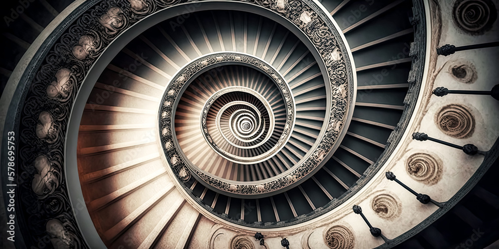 Fototapeta premium A Staircase of classic architecture is elegantly framed in a collage, creating a timeless vintage feel - generative ai.