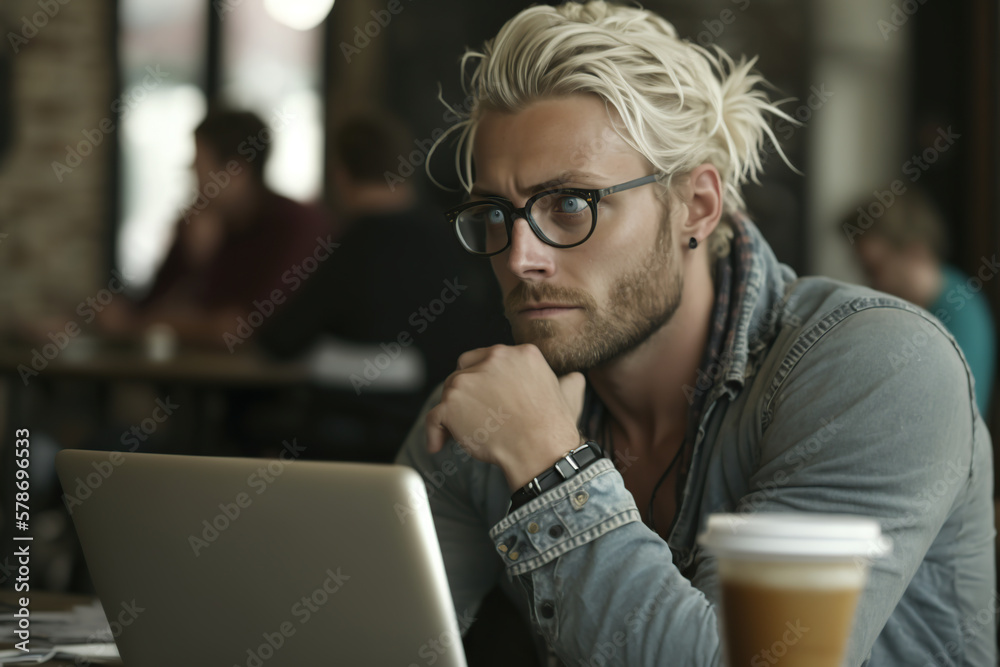 Young man working in coffee bar. Generative AI illustration. Young man working in coffee bar. Generative AI illustration.