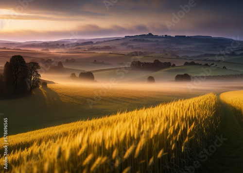 the sun is setting over a wheat field, characteristics of golden curve