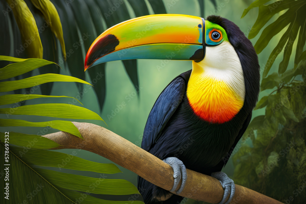 Obraz premium Toco toucan bird in tropical forest.