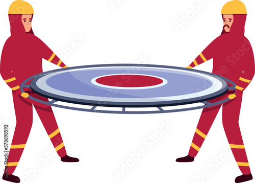 Rescuer trampoline icon cartoon vector. Person safety. Service flame