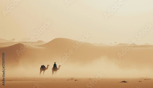 Paysage désertique de dune de sable avec des chameaux photo