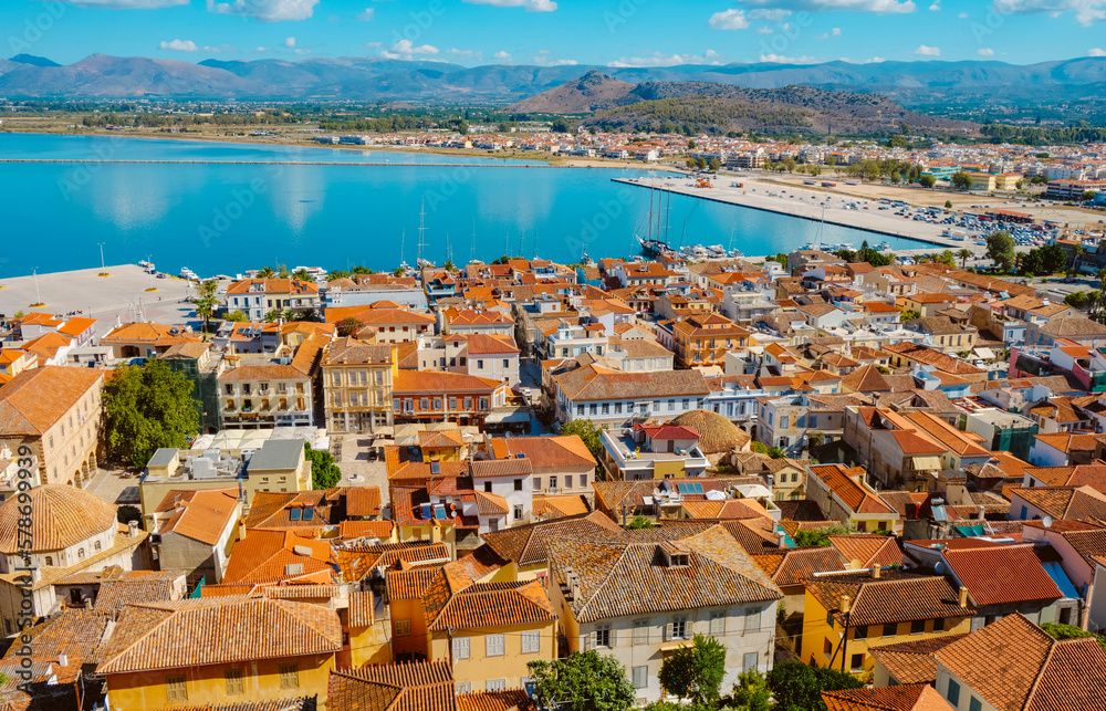 aerial view of the old town of Nafplio, in Greece,