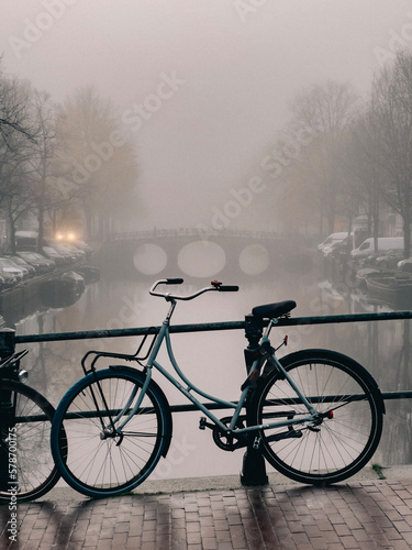 Photography bicycle in the fog