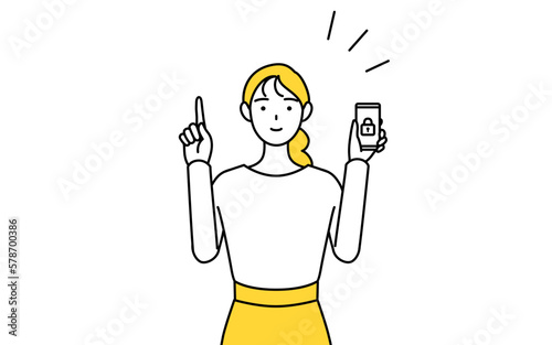 スマホのセキュリティ対策をするカジュアルな格好をした若い女性