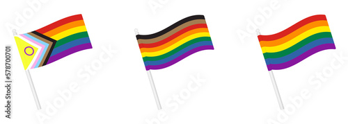 Set of Waving Pride flag. Collection of New Rainbow LGBT symbol icon