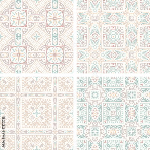 Decorative Abstract seamless patterns in soft colors, elegant vector background tiles For fabrics, clothing, decoration, home decor, cards and templates, wrapping paper, kids prints.
