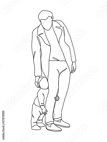 Fototapeta Naklejka Na Ścianę i Meble -  Continuous one line drawing of father with baby.