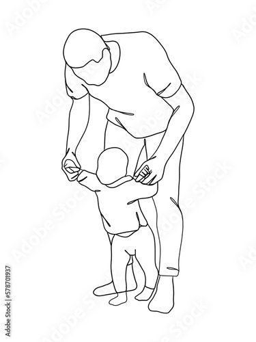 Continuous one line drawing of father with baby.