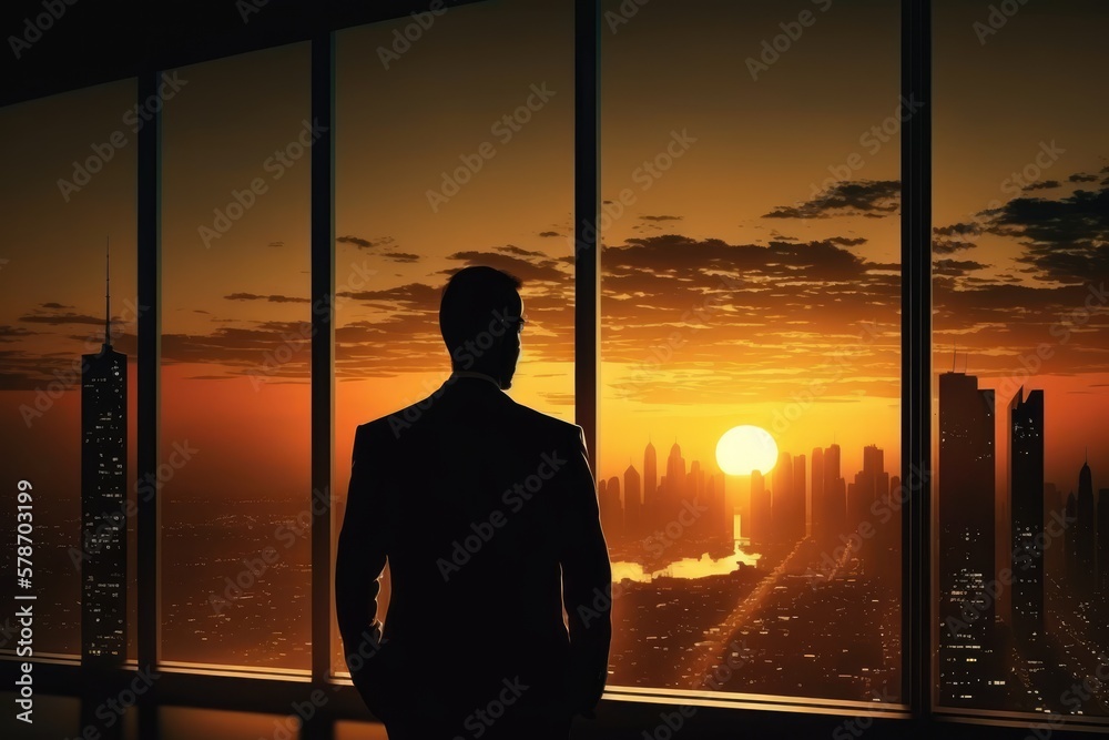 Silhoette of businessman in the sunset made with generated ai