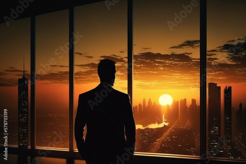 Silhoette of businessman in the sunset made with generated ai