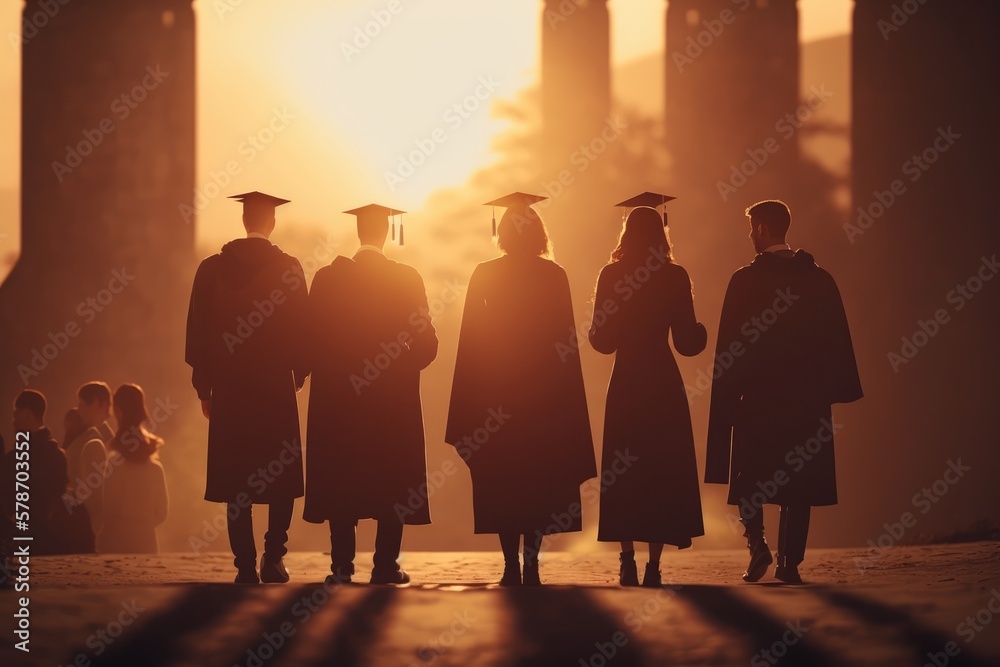 Graduate students in the sunset, made with generated ai