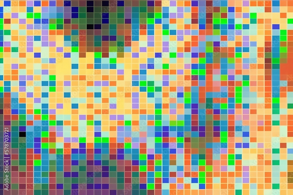 Pixelated Rainbow: An Abstract Multi-Colored Small Square Pattern. Generative AI