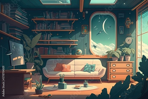 Beautiful, up to date interior space illustration. Generative AI