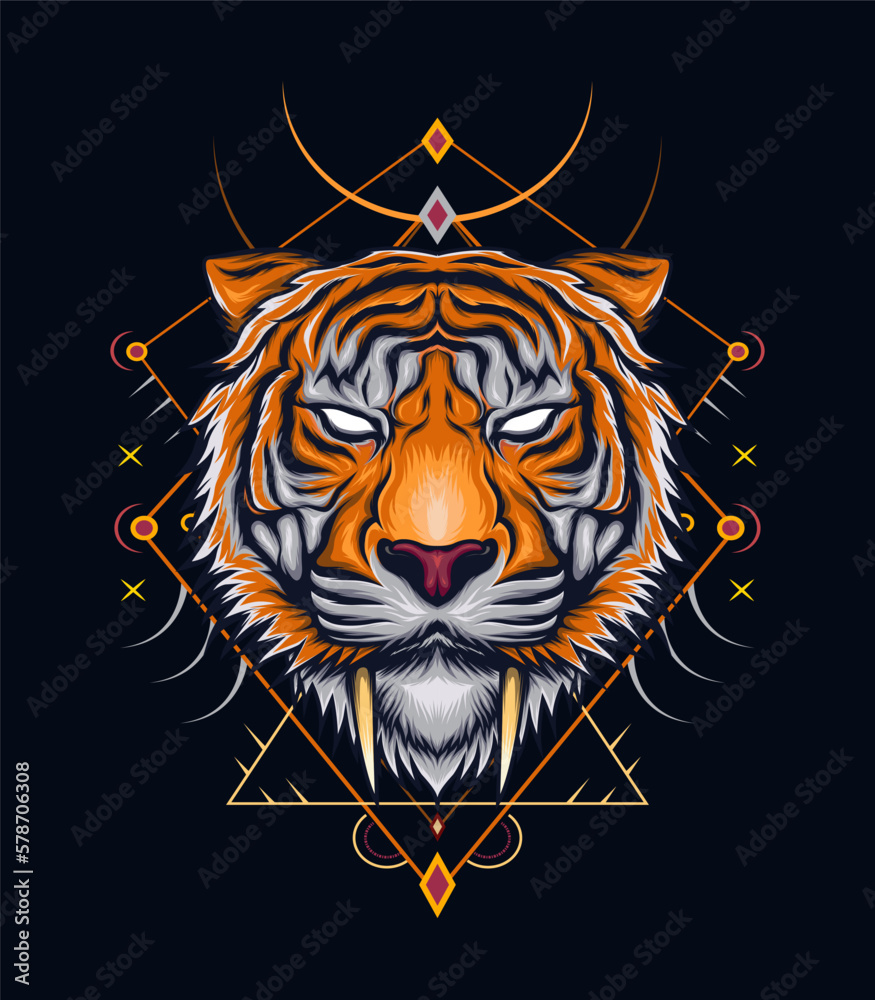 Saber tooth tiger head mascot vector logo template Saber tooth tiger head mascot vector logo template
