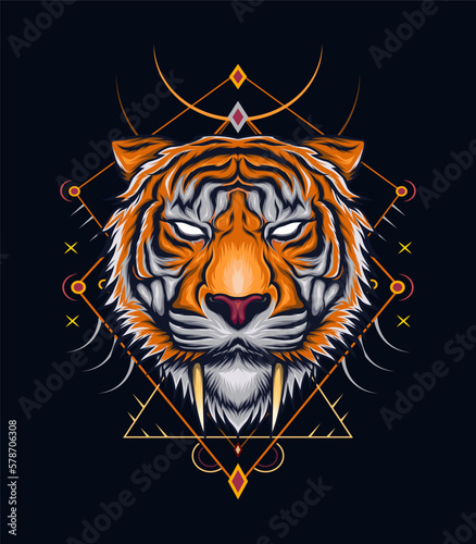 Fototapeta Naklejka Na Ścianę i Meble -  Saber tooth tiger head mascot vector logo template