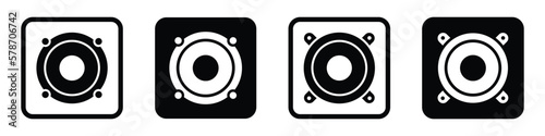 Music speaker icon. Loud woofer box icon, vector illustration