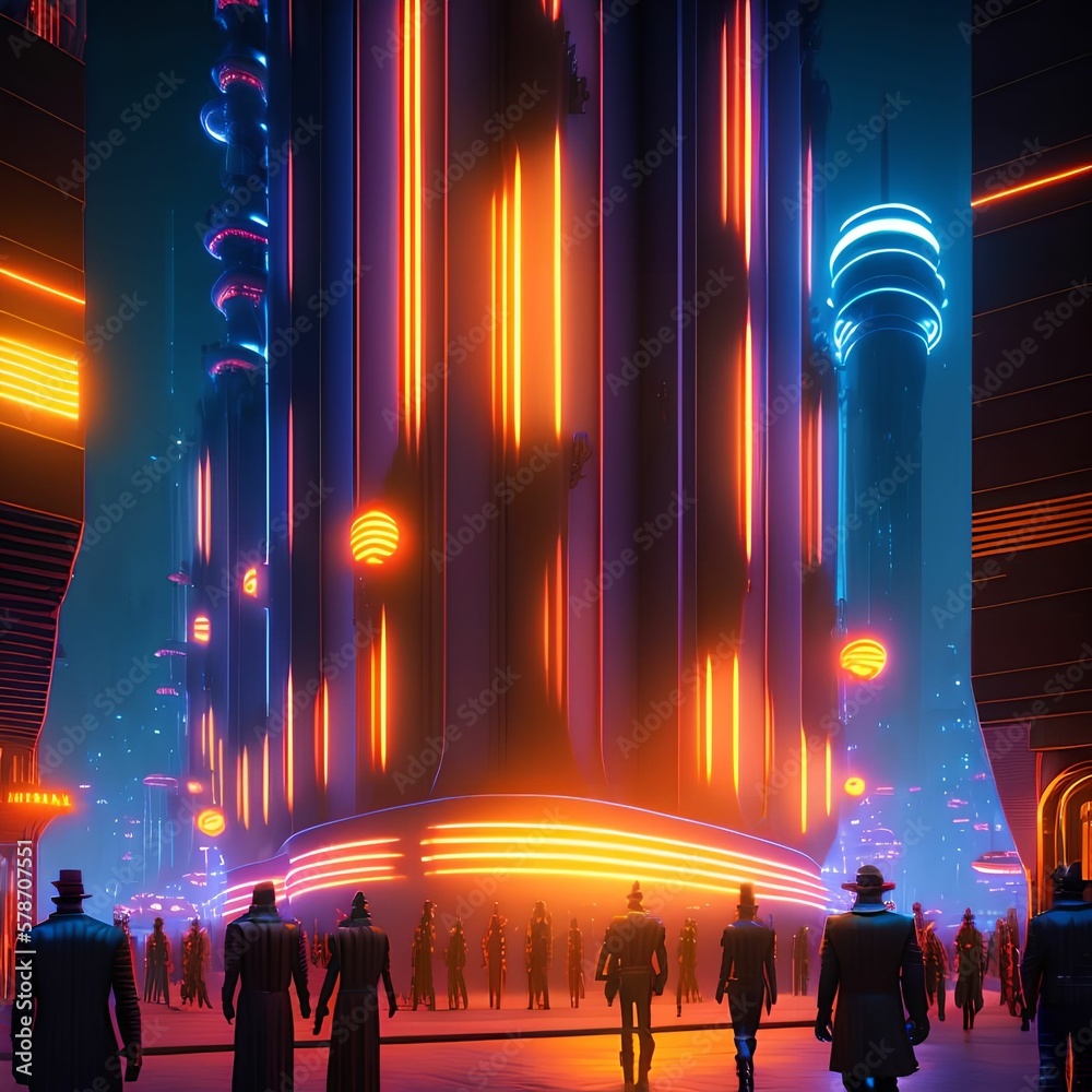futuristic sci-fi of fantasy modern city at night, generative art by A.I