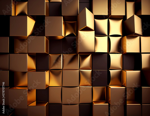 Golden square blocks wall , textured illustration background