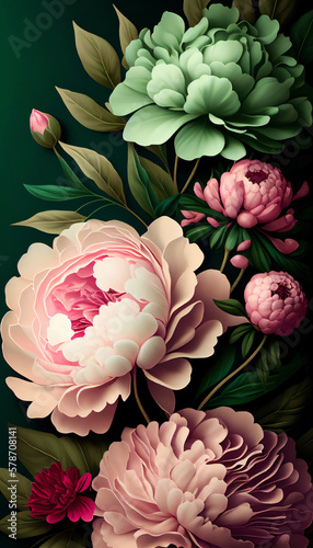 Bouquet of peony roses as a digital illustration