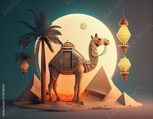 Camel animal in ramadan decorative generative ai