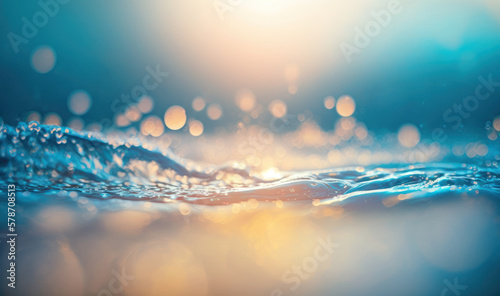 Surface de l'eau agitée avec éclaboussures, effet de lumière et de bokeh