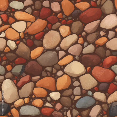 Pebble Stones or Cobblestones Detailed Hand Drawn Painting Illustration with Natural Brown Color Palette