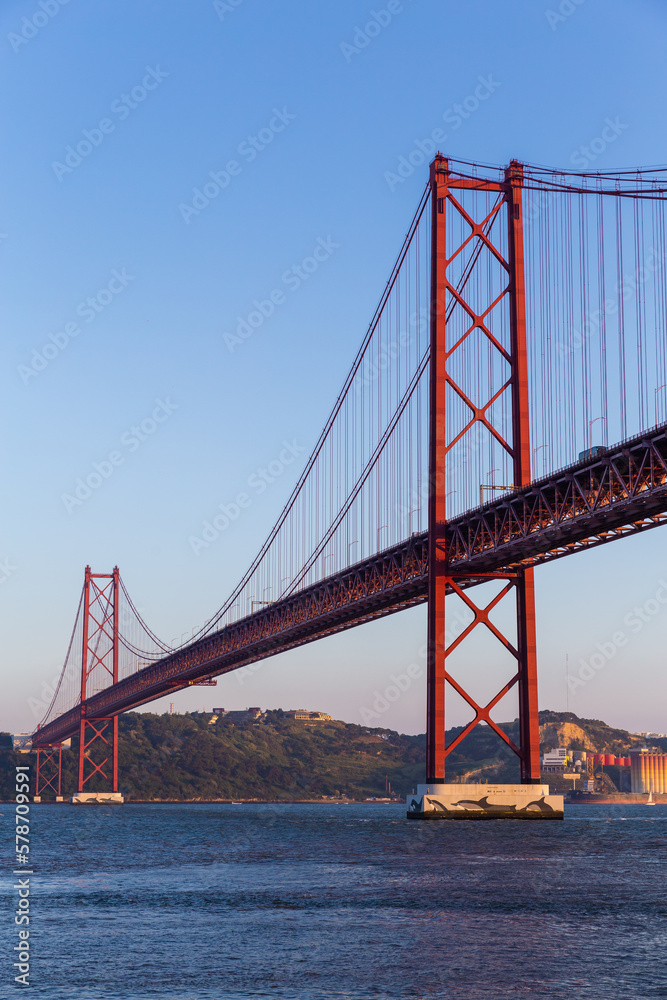 Red large bridge and blue sky Red large bridge and blue sky