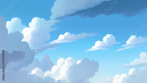 Canvas Print Clouds in A Bright Blue Sky Background Hand Drawn Painting Illustration