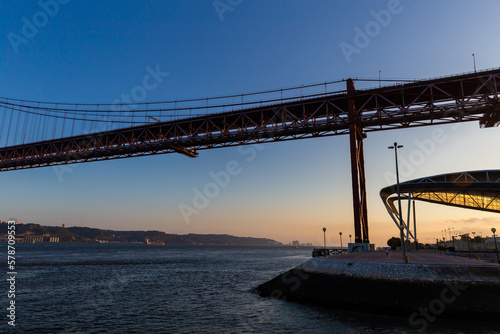 Sunset view over river and bridge in Lisbon