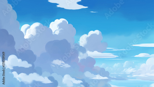 Clouds in A Bright Blue Sky Background Hand Drawn Painting Illustration