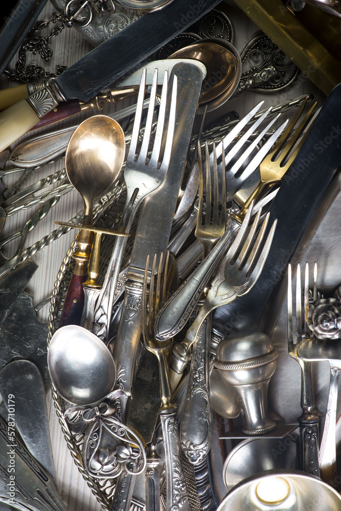 Silverware on an old background.