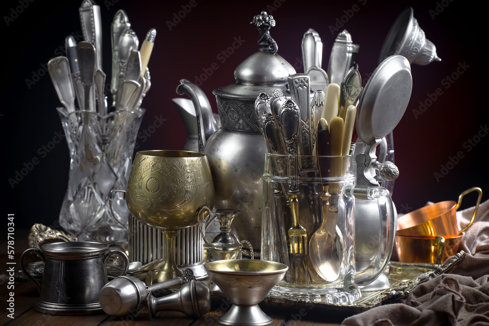 Silverware on an old background.