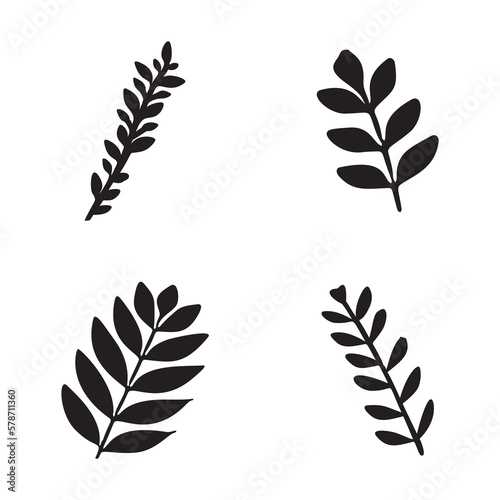 Woodland fern botanical icon set. Collection of garden sprigs for scandinavian style kids doodle. 