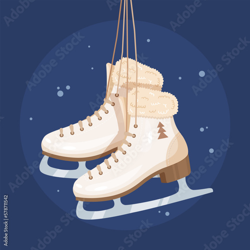 Pair of the figure skates in cartoon style isolated on white background